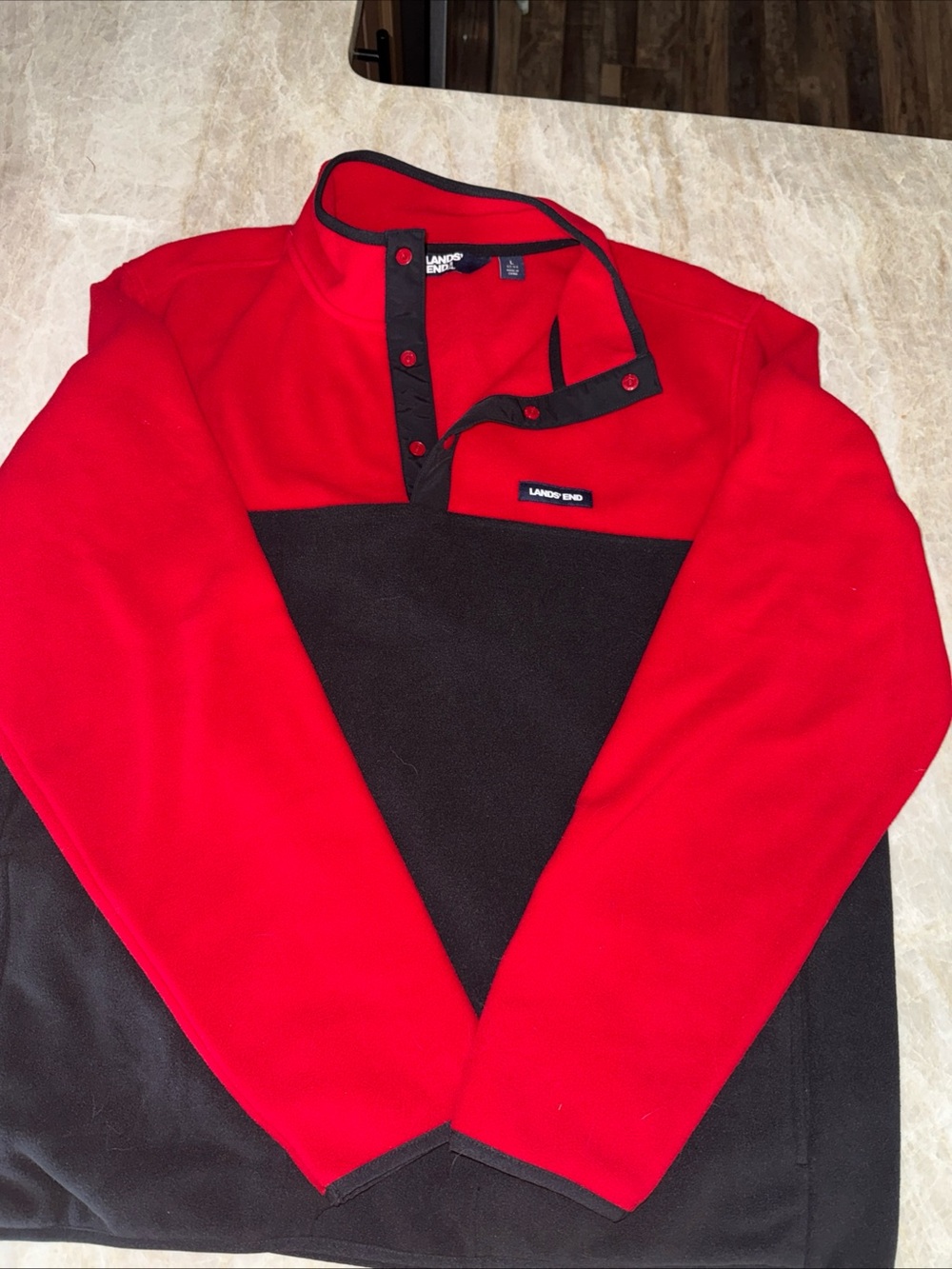 Lands End NWoT Men's Polar Warm Fleece Snap Neck Pullover Navy/Red in‎ Large